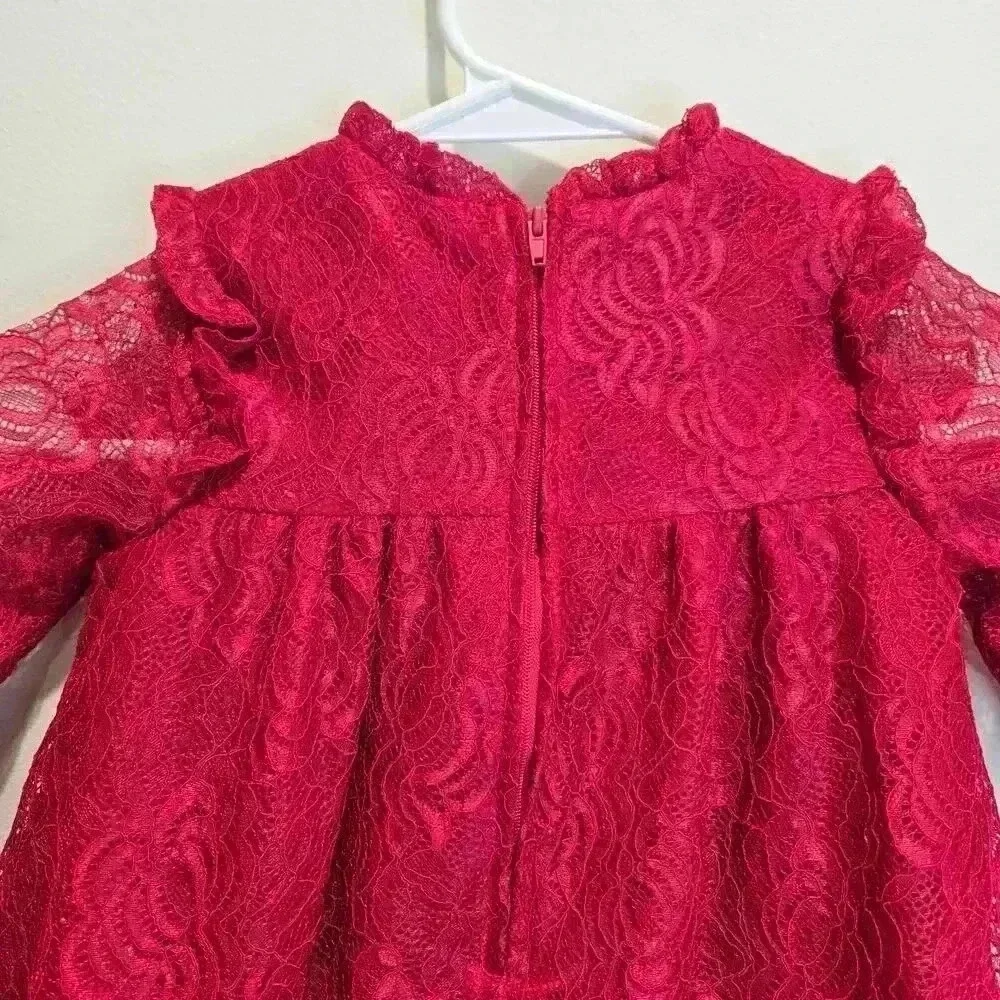 Wonder Nation Toddler Girls Red Lace Holiday Dress Ruffled Hem Size 4T